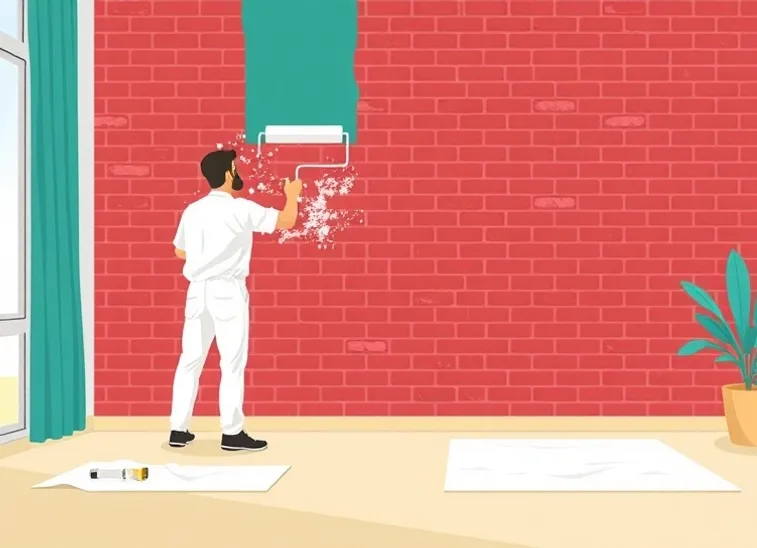 Peintre appliquant la peinture au rouleau sur un mur de salon